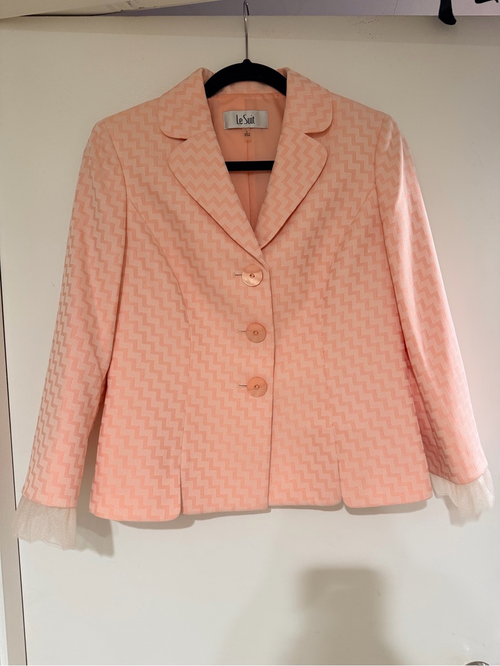 Vintage Le Suit Women's Pink Zigzag Button Jacket and Skirt Set